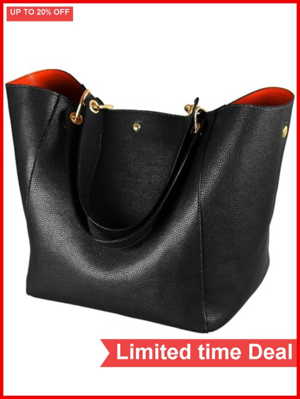 Large Vegan Leather Work Tote Handbag Bucket Purse Women